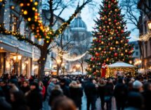 Festeggiamenti di Capodanno in una piazza italiana affollata