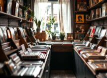 Interno di Flamingo Records a Genova con dischi in vinile