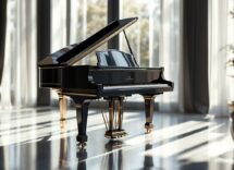 Pianoforte con spartiti di musica classica e moderna