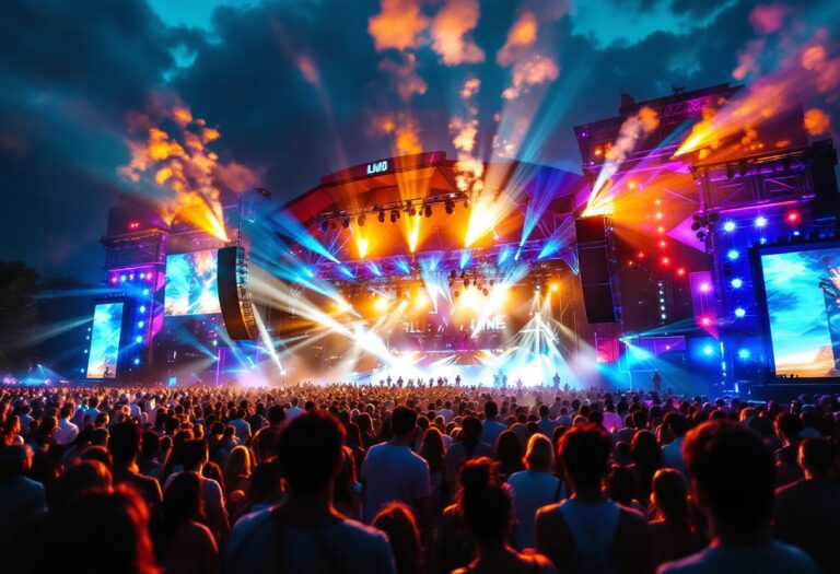 Artisti sul palco durante un festival musicale emozionante